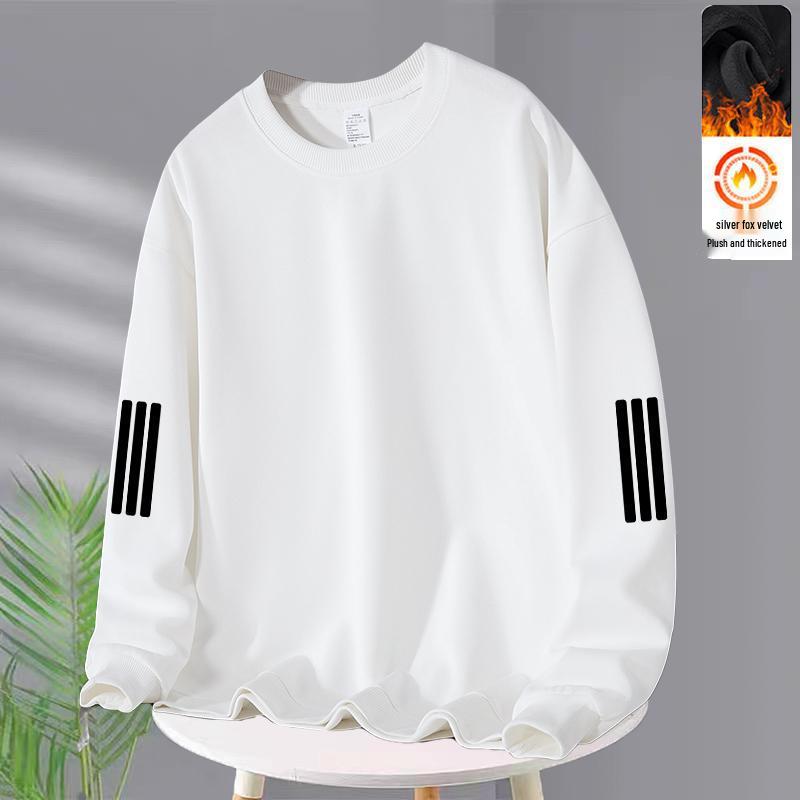 Men's Trendy Long-Sleeve Plus Velvet Sweatshirt: Autumn/Winter Loose-Fit Round Neck for Young Students