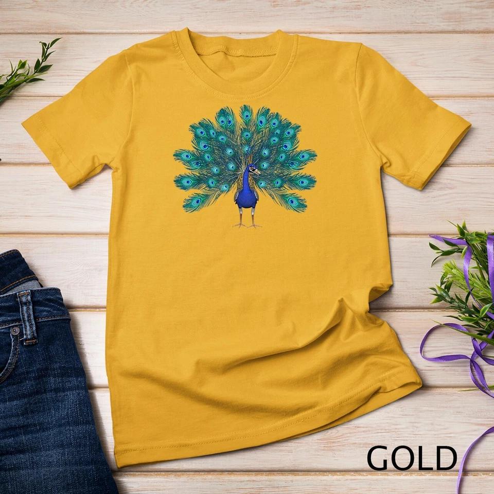 Blue Peacock Print T-Shirt Teal Feathers Clothes Unisex T-shirt 2 3XL