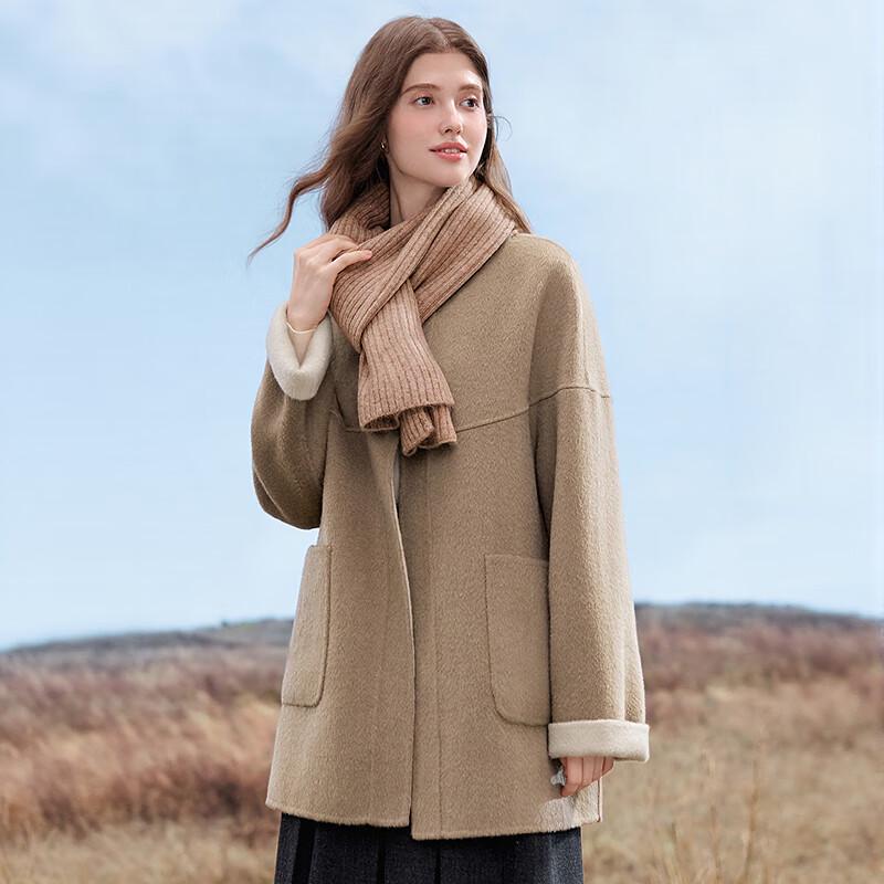 Betu Women's 2025 Autumn Mid-Length Double-Faced 100% Wool Coat