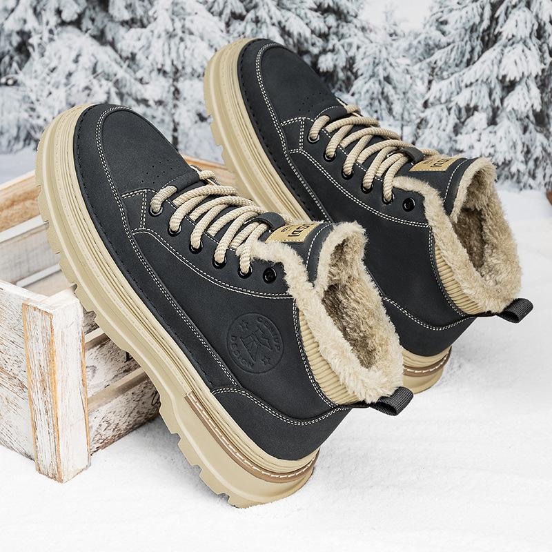 

2025 winter new men s shoes fashion velvet warm Martin shoes versatile trendy tooling shoes comfortable high-top casual shoes 39 чёрный