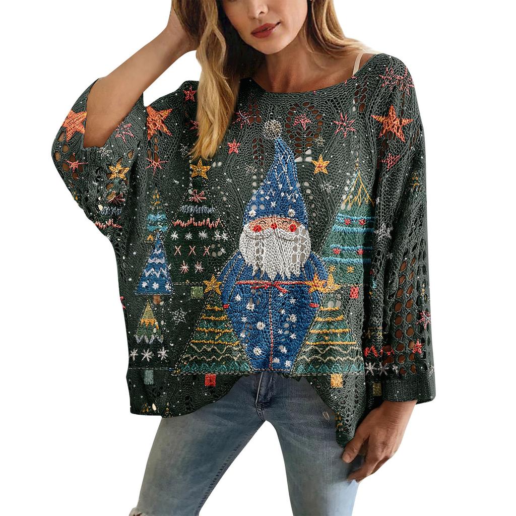 XY-LK01-Pullover hollow blouse 3D printed sweater spring and summer new