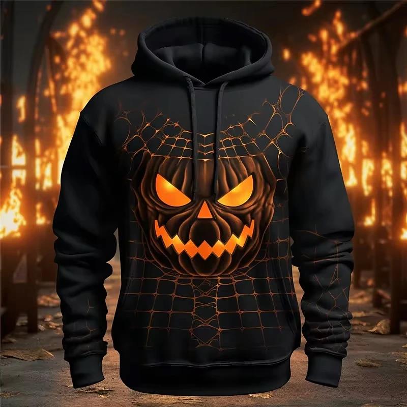 All Over Print Mens Halloween Pumpkin Hoodie Costume In Pull Over Sweatshirt Foe Men Women As Gift For Halloween Holidays