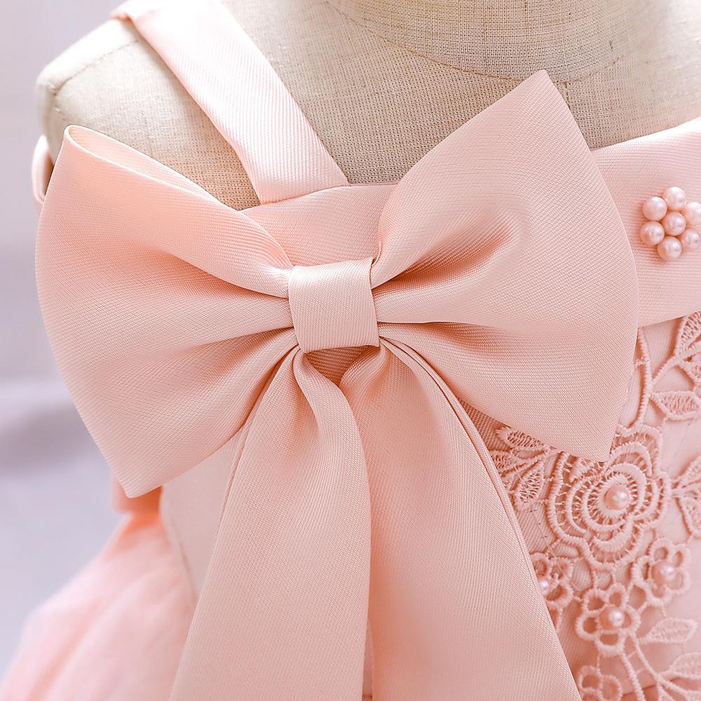 Girl's Dress Beaded Embroidered off-Shoulder Mesh Dress Girl Catwalk Dress