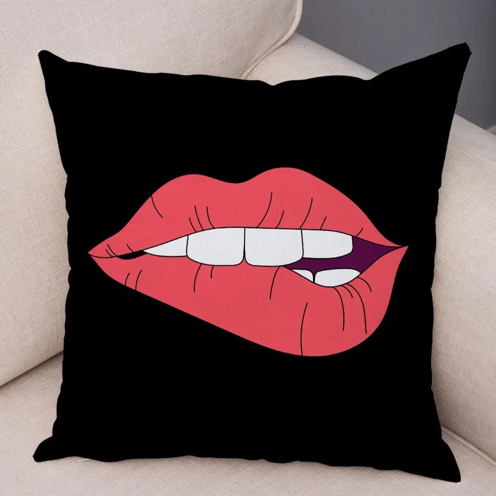 Funda de almohada de labios sexy para mujer, decoración de sofá, hogar, coche, funda de cojín con estampado de pintalabios de dibujos animados