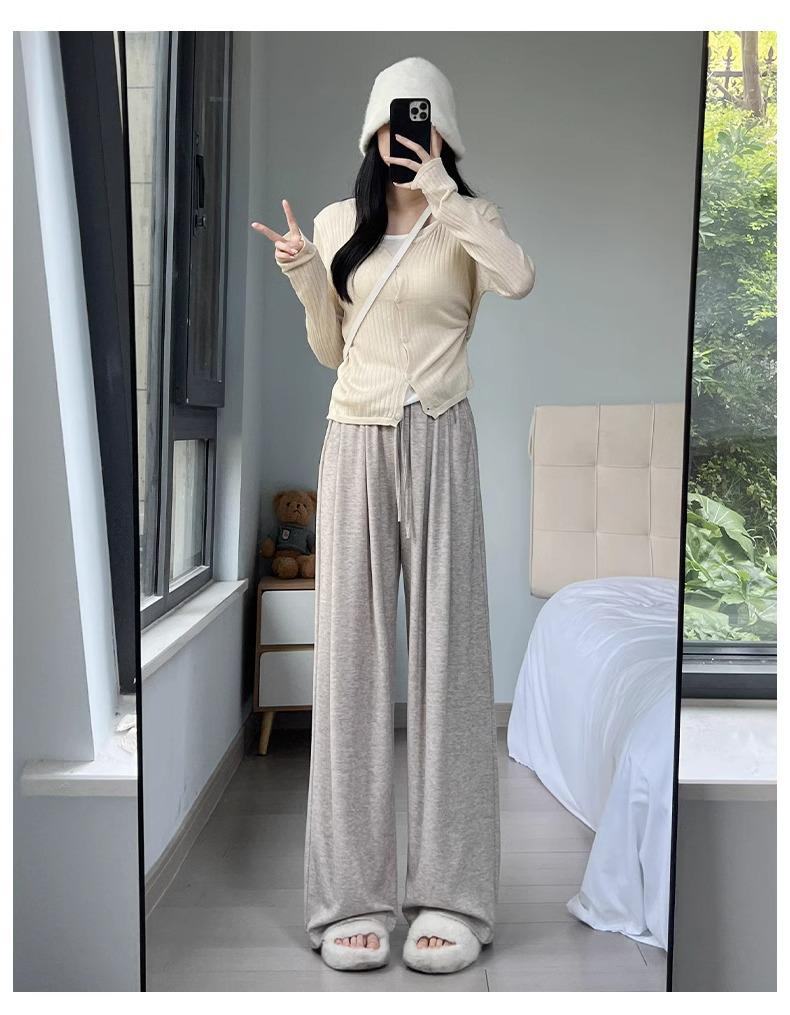 Petite Women's High Waist Oatmeal Wide Leg Pants XS - Spring/Autumn Casual Straight Leg