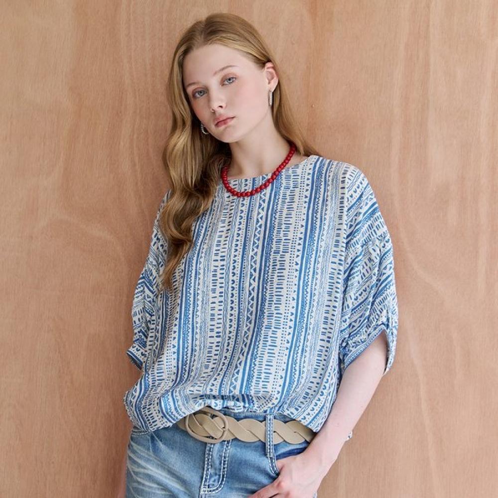 Maxza Ethnic Back Button String Short Sleeve Blouse Zf08qb033na