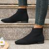 Ankle Sock Boots for Women Fashion Medium Heel Round Head Knitted Short Chelsea Boots
