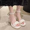Transparent Heel High Heels Fashion Shoes Fairy Chain Summer Temperament Pearl Non-slip Versatile Women's Skirt Sandals