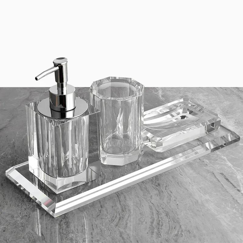 3/4pcs Glass Lotion Bottle Clear Crystal Bathroom Set Tray Household Soap Dispenser Accessories Organizer