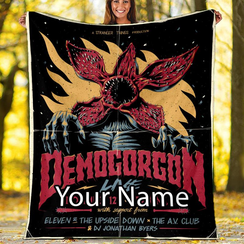 Custom Name Stranger Things Theme Printed Blanket - Perfect for Couch, Bed, Travel & Outdoor Use | Machine Washable, Cozy & Durable.
