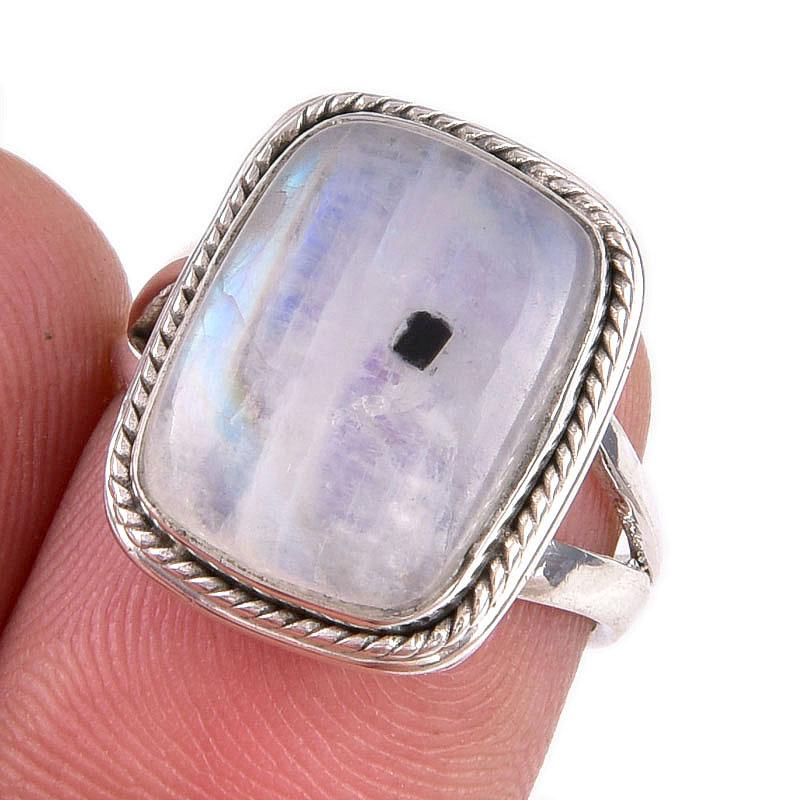 

Natural Rainbow Moonstone Gemstone Handmade 925 Solid Silver Gift Ring S.6 F0o16
