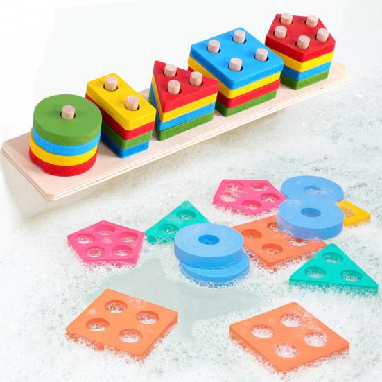 Kids Stacking Building Block Toy Toddlers Boys Girls Geometric Shapes Sorting Color Learning Fine Motor Skills Educational Building Block Toy