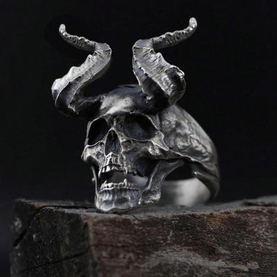 Vintage Punk Stainless Steel Skull Rings For Men Gothic Punk Satan Demon Horror Skull Ring Hiphop Motorcycle Rock Biker