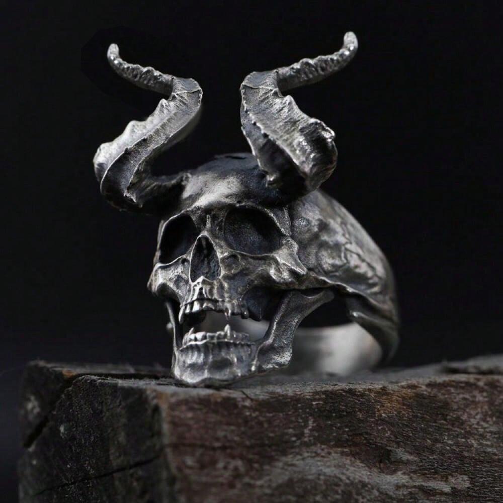 Vintage Punk Stainless Steel Skull Rings For Men Gothic Punk Satan Demon Horror Skull Ring Hiphop Motorcycle Rock Biker