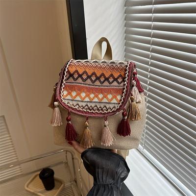Chic Lightweight Canvas Backpack with Tassel Detail  Fashionable Drawstring Closure Polyester Lined Women's Travel Daypack