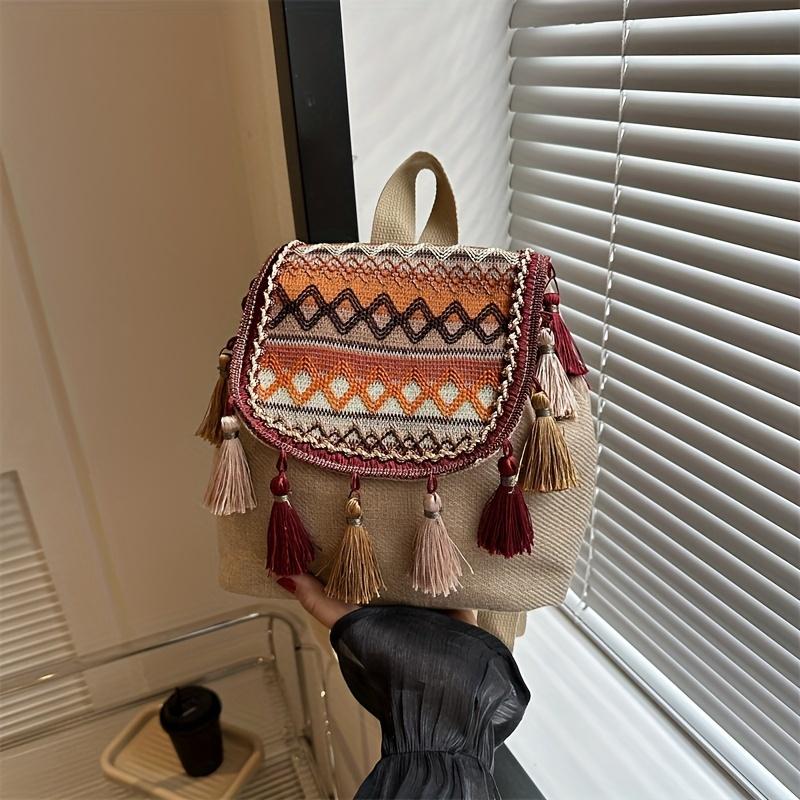 Schicker leichter Canvas-Rucksack mit Quasten-Detail Modischer Kordelzugverschluss Polyestergefüttert Damen Reise-Tagesrucksack