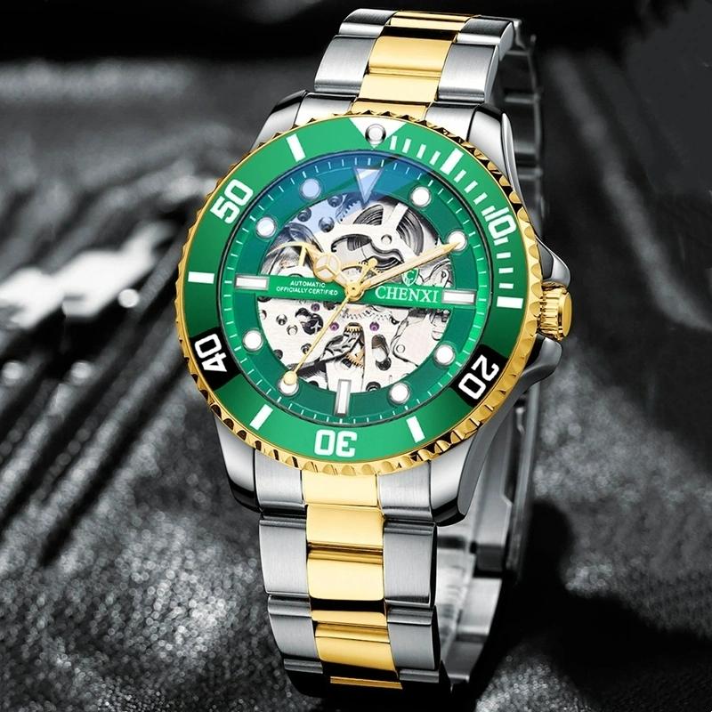Chenxi Classic Watch Men Unique Dial Green Watches Luxury Gold Skeleton Automatic Mechanical Wristwatches Men Fashion Watches