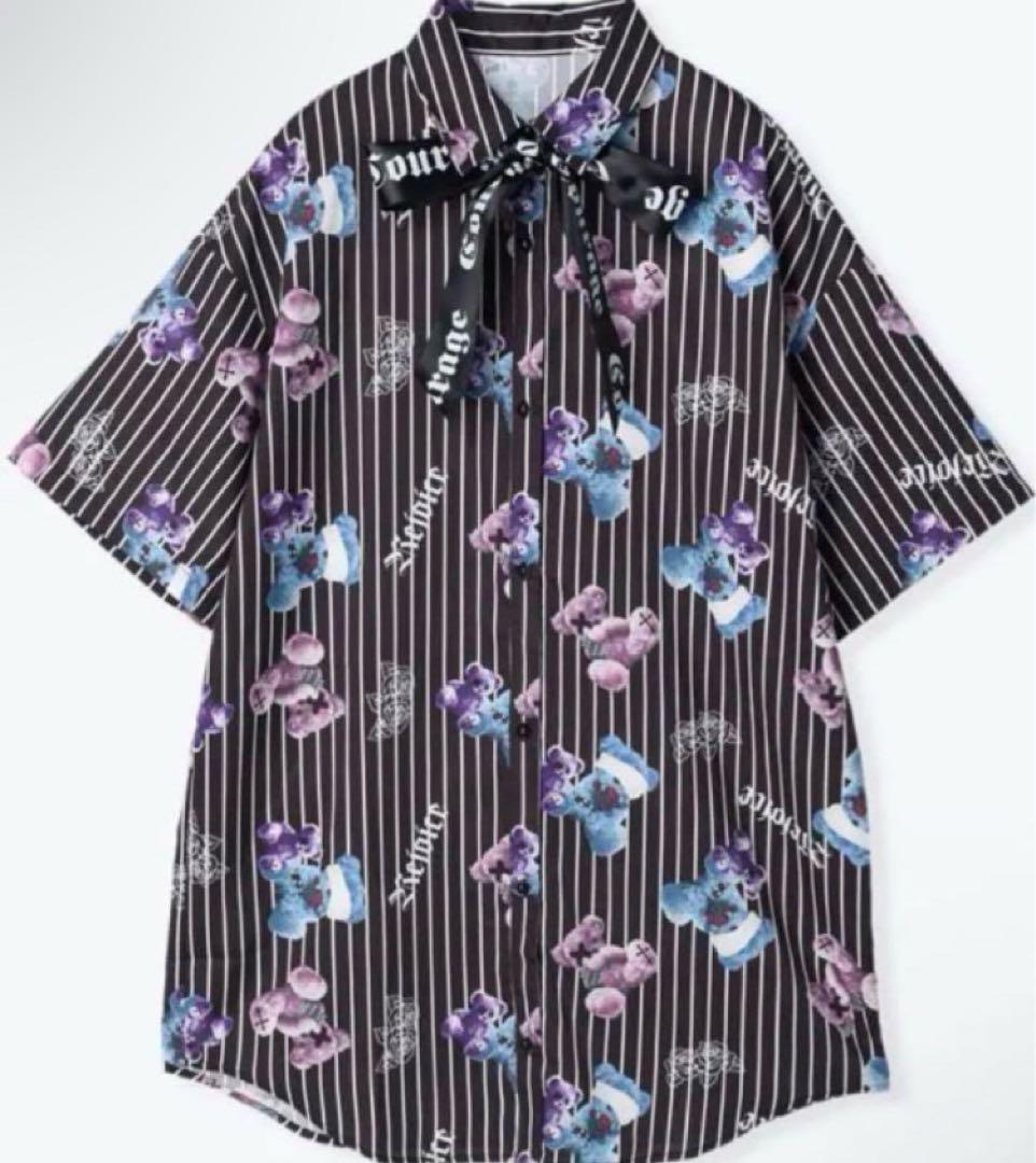 

[Б/У] Медведь, роза, крест, плюшевый мишка, полосатая блузка, рубашка с коротким рукавом, серийная мина, черный