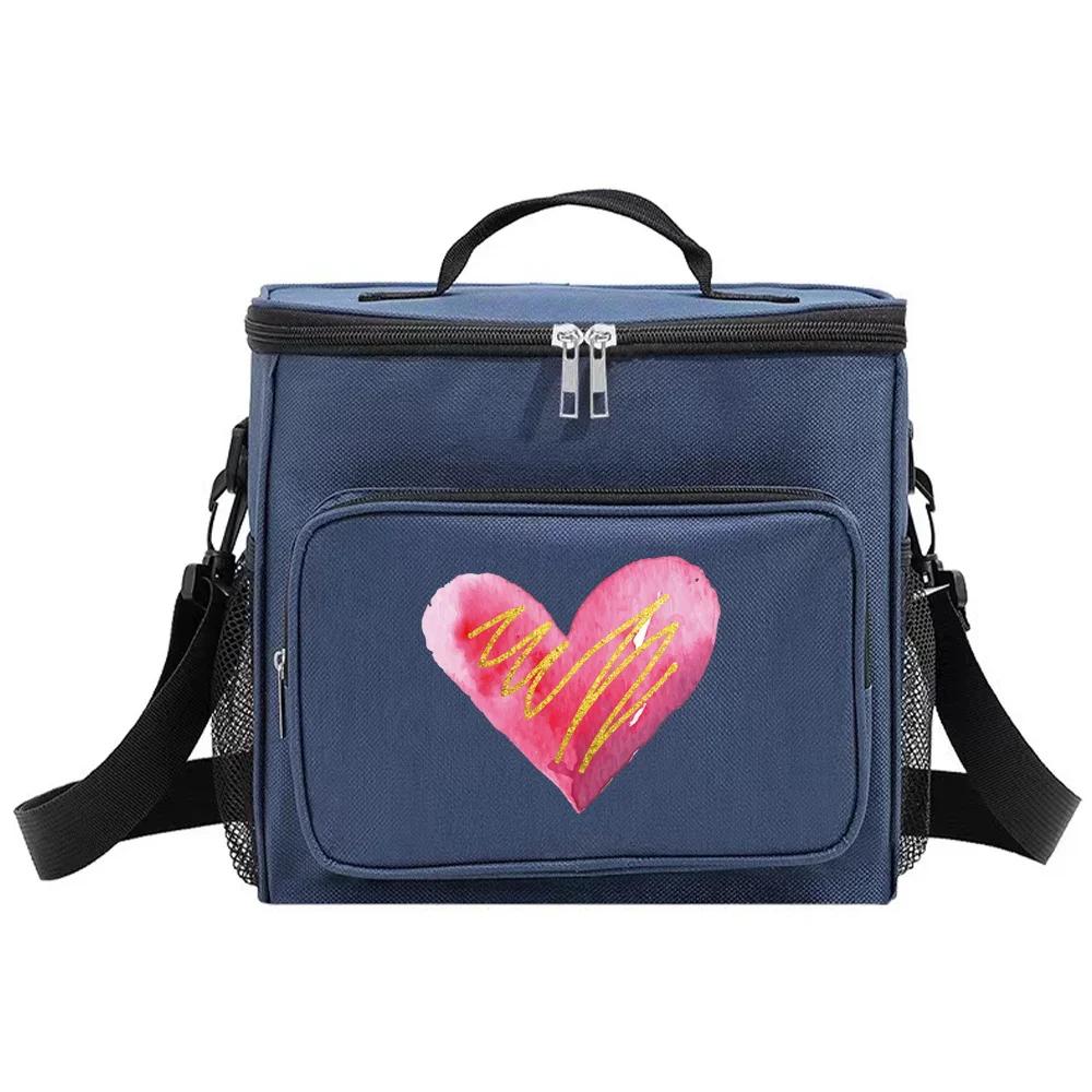 Thermal Organizer Handbag Insulated Lunch Bags Cooler Box for Student Portable Waterproof Camping Storage Boxes Love Printing