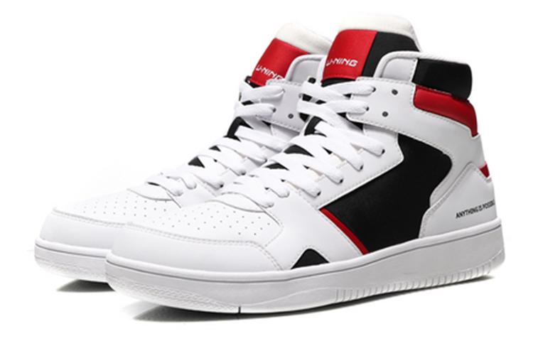 Li Ning Knight Leather Fashion High Top Skateboard Shoes Men's Red White Black AGCN285-3