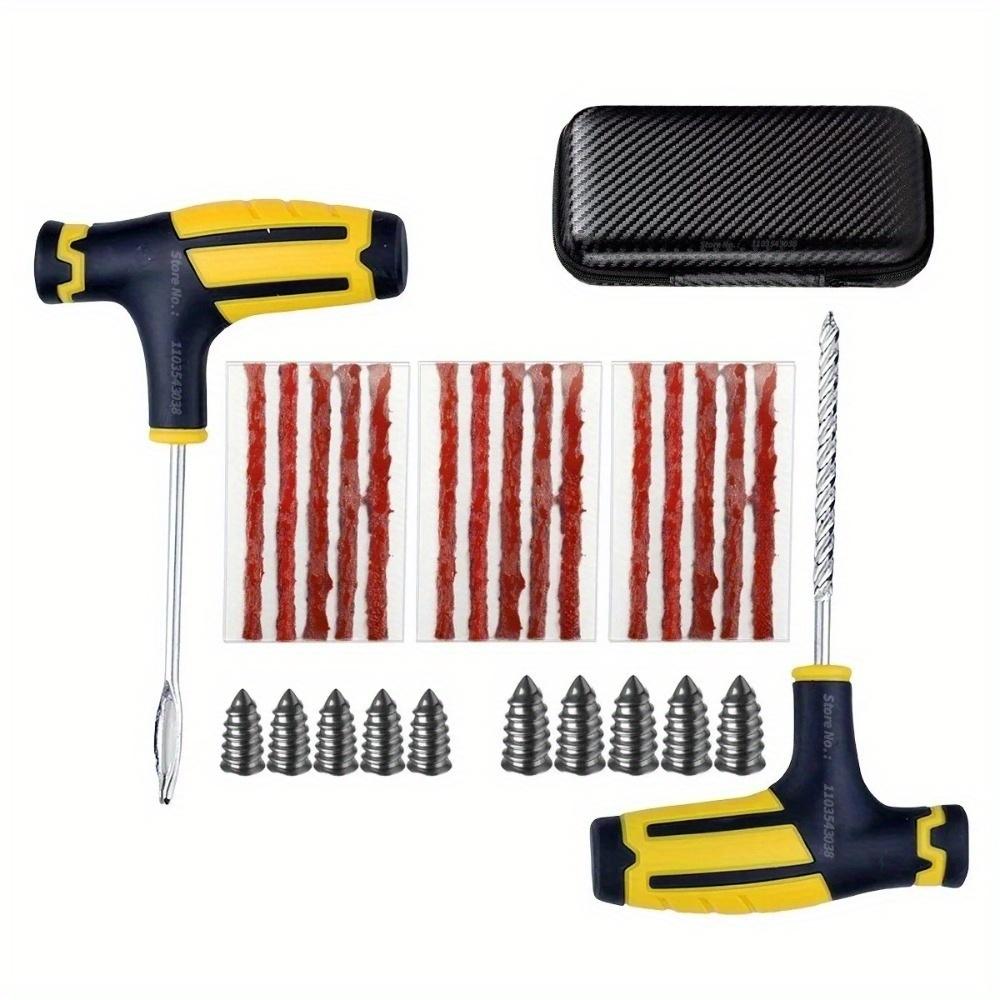 Emergency Tire Repair Kit - Universal Manual Tools with Repair Strips & Storage Box for Car Motorcycle Bicycle
