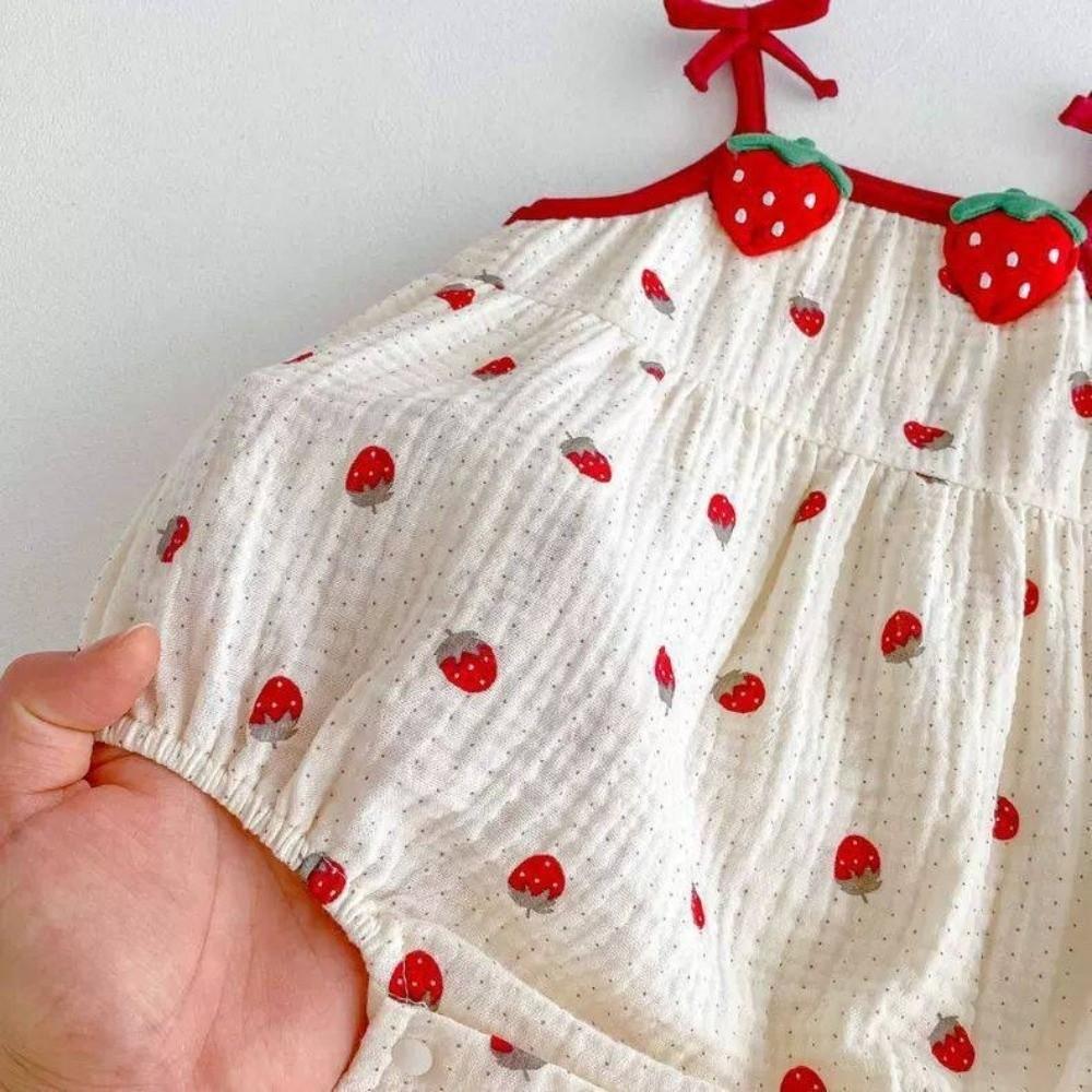 Strawberry Printed Baby Sling Jumpsuit Sweet Bow Baby Clothes Fashion Baby Romper  Summer