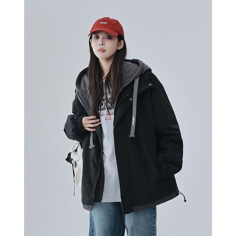 Autumn New Jacket Fake Two Jackets Men's Hooded Casual Jacket Hong Kong Style Spring and Autumn Design Sense Niche Trend