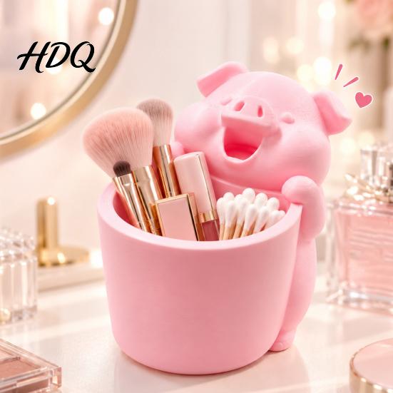 Cute Pig Storage Organizer 3D Printed Piggy Pot Cartoon Shaped Pen Holder Large Capacity Pencil Holder Makeup Brush Organizer
