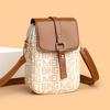 Women’s Crossbody Phone Bag, PU Leather Small Shoulder Purse with Flap & Zipper, Vintage Letter Print Mini Bag