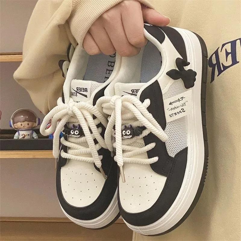 Fashion Chunky Sneakers Woman Flats Mesh Lace up Mid Heels Round Toe Shoes for Women Flat Platform Vulcanize Shoes Plus Size