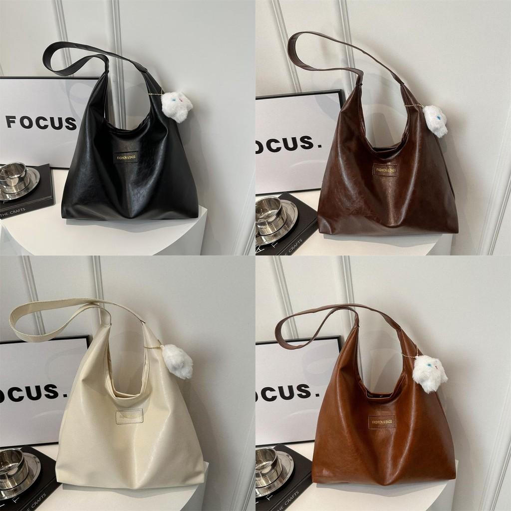 Retro Chic Tote Bag For Women Fashionable Large Capacity Casual Handbag In Black Brown White