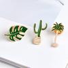 Women Fashion Turtle Bamboo Dripping Oil Brooch Cactus Pin Coconut Tree Collar Bag Accessories