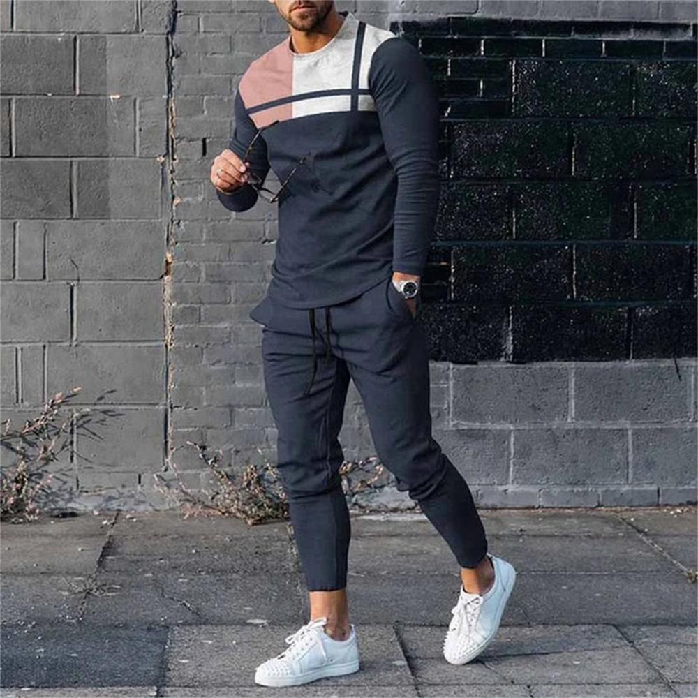 Men Sweatshirt Sweatpants Sets Print Men's Clothing T Shirt Pants Suits Oversized T-shirts Trousers Outfits Male Tops Tracksuits