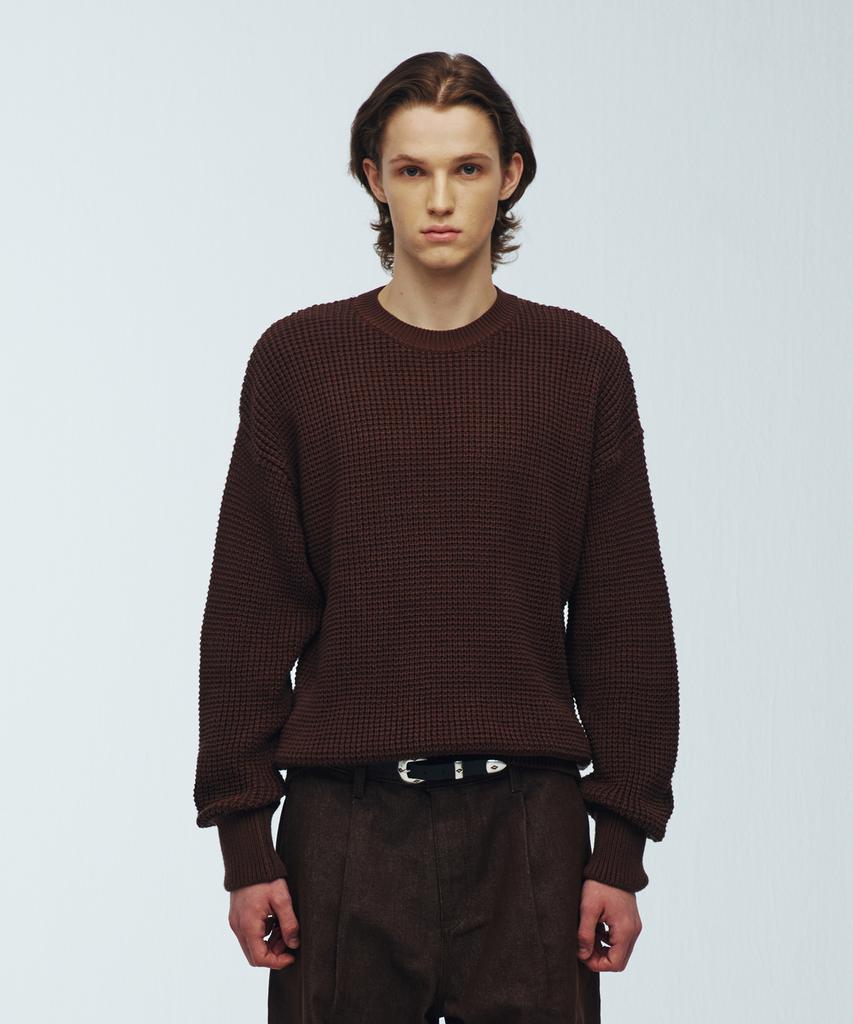 KNITTED Heavy Waffle Round Knit Brown