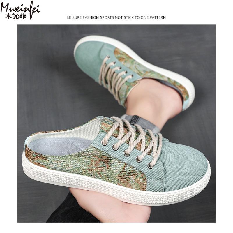 Fashion Summer Half Slippers for Men's Casual Breathable Men's Shoes Printed Trendy Baotou Slippers Soft Soled Comfortable Sandals