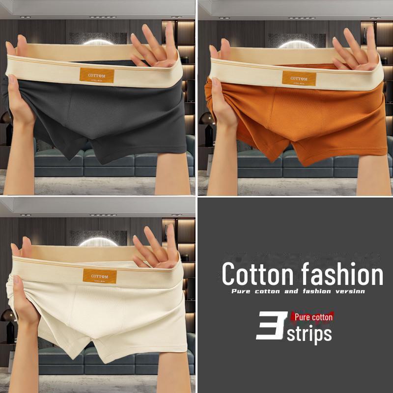 Men's Solid Color Cotton Boxer Briefs - Comfortable, Breathable, Mid-Waist Sports Shorts
