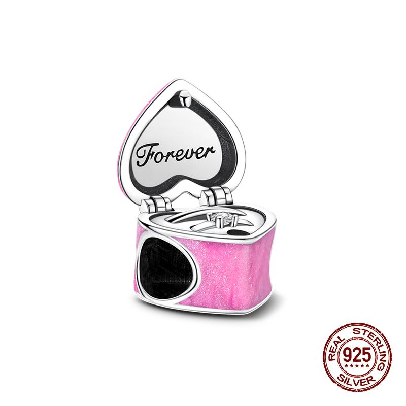 Valentine'S Day Luminous Charms Copper Pink Rose Romantic Little Bear Beads Fit Original Bracelets Diy Jewelry Gift