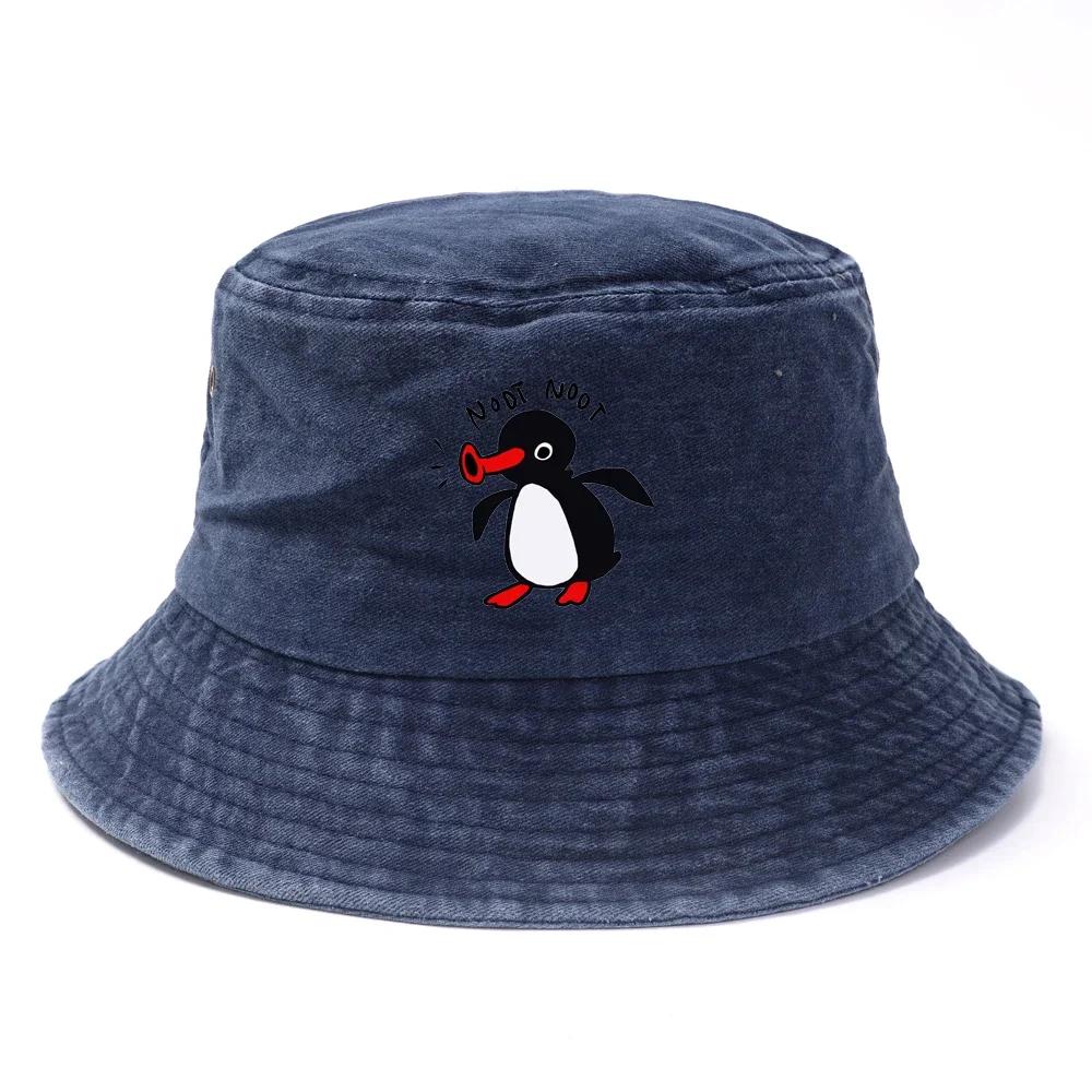 1pc Summer Penguin Printed Bucket Hats for Men Women Travel Beach Reversible Fisherman Hat Outdoor Sports Pull Up Panama Sun Hat