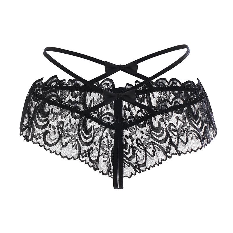 Women's Plus Size Lace Thong Panties - Transparent Open C-String