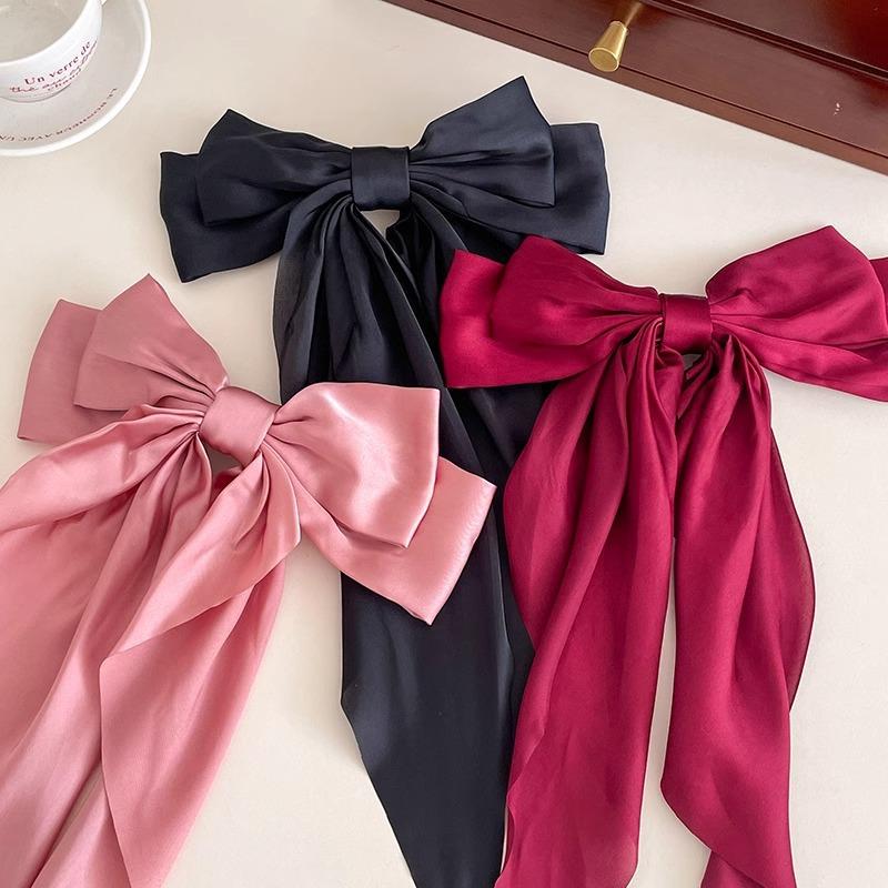 3er Set Einfarbige Satinband Schleifen Haarnadeln Haarspangen Haaraccessoires für Damen Mädchen Trendiger Koreanischer Kopfschmuck