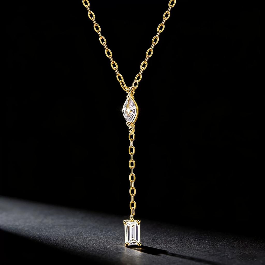Factory Gold Plated 925 Sterling Silver Y-shape Tassel Zircon Pendant Necklace Engagement Anniversary Gift for Women