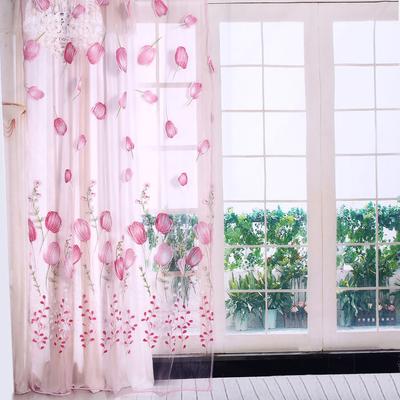 100*200cm  Tulips Printing Tulle Curtains Sheer Drape Balcony Window Decoration Pink