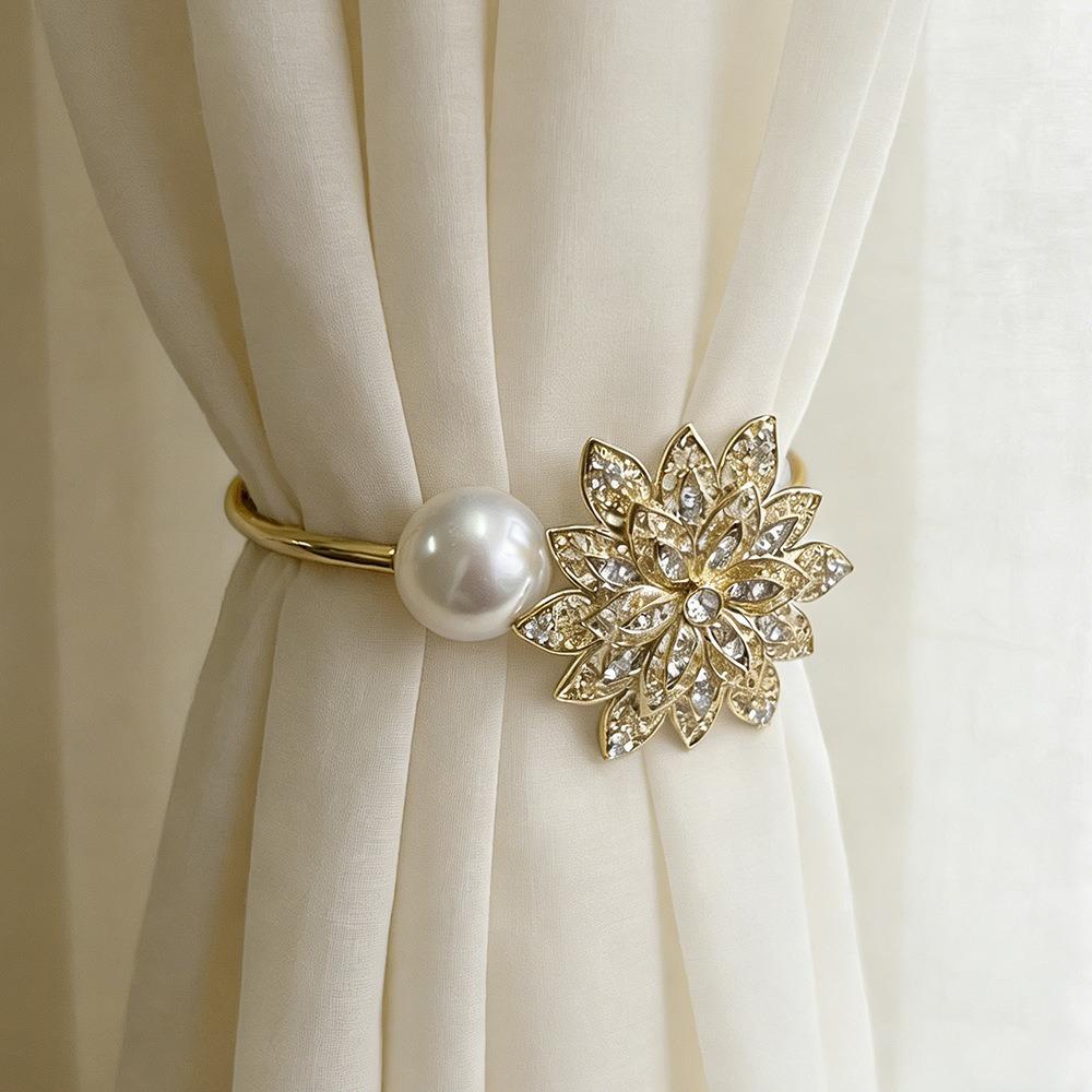 Light Luxury Curtain Tiebacks Metal Curtain Holdbacks Stylish Pearl Curtain Straps Office Style 6