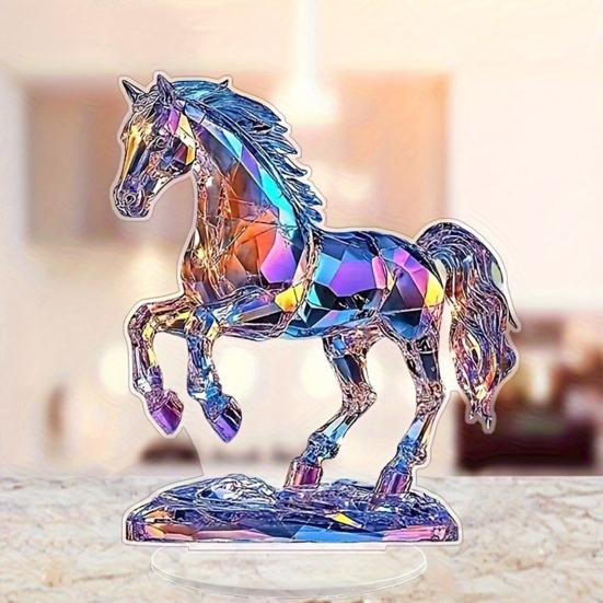2D Fake Crystal Horse Ornament with Base Flat Acrylic Horse Table Sign Home Office Bookshelf Desktop Decoration Birthday Gift