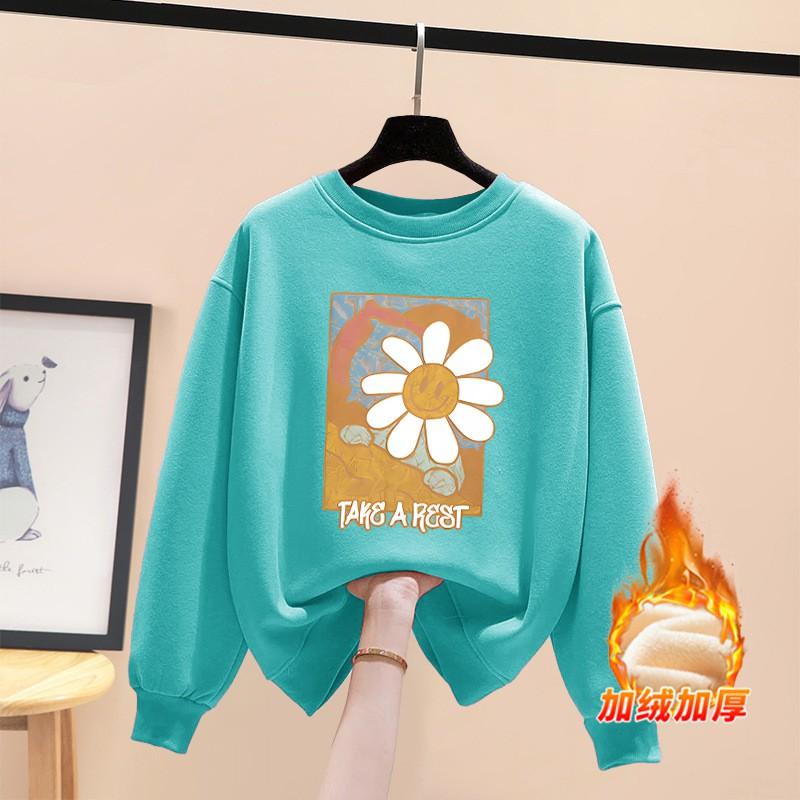 Womens Loose Fit Crewneck Sweatshirt Casual Long Sleeve Top Couple Style Winter Fleece Lined Outerwear