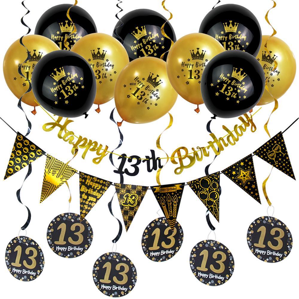 Rose Gold Black 16th Birthday Banner & Balloon Set