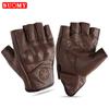 Summer Vintage Leather Motorcycle Half Finger Gloves