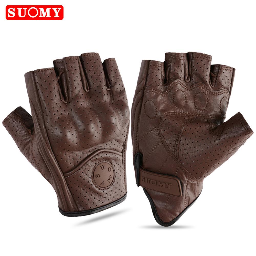 Summer Vintage Leather Motorcycle Half Finger Gloves