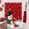 Red Christmas Snowman Shower Curtain With Snowflake Pine Tree Design, Waterproof Winter New Year Holiday Bathroom Decor