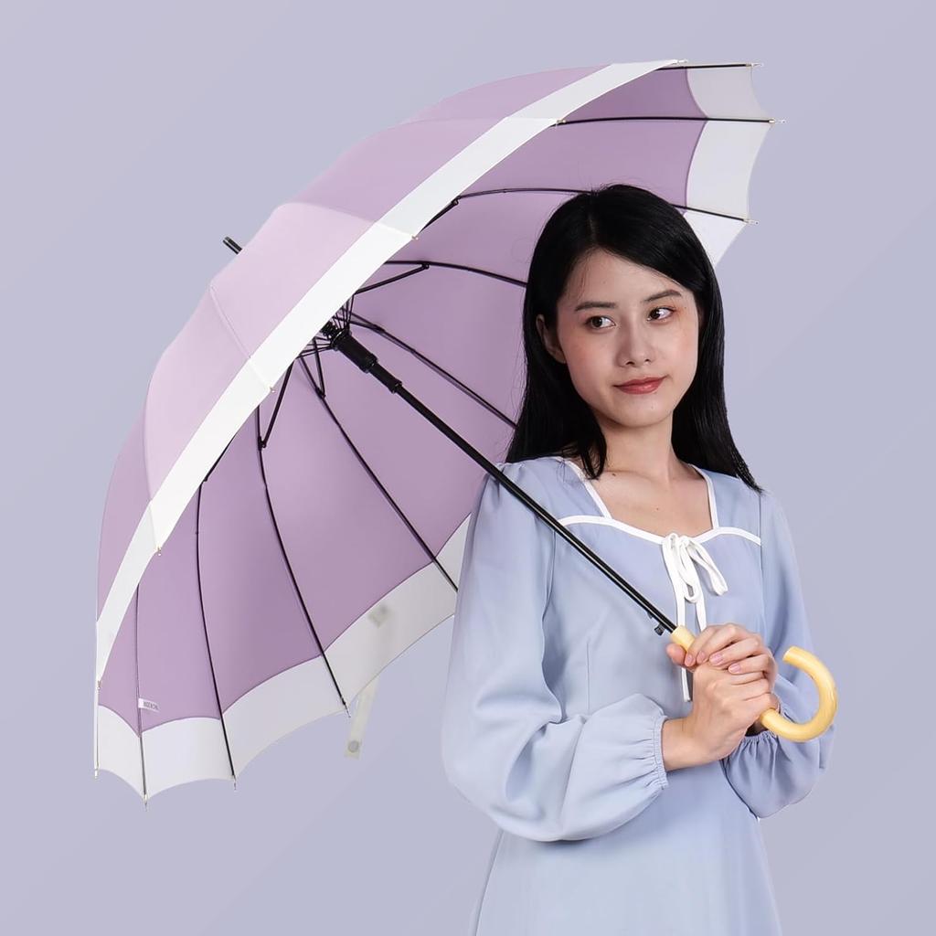 MasterUmbrella Regen Lang 16 Rippen Sowohl Sonnig als auch Regnerisch Leicht und Hitzeschutz Lila Hohe Festigkeit Glas Taifun Automatisch Regensaison Schutzschirm,